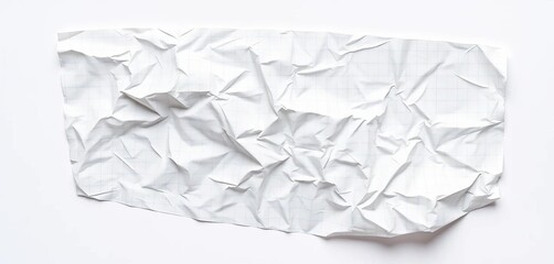 Obraz premium A crumpled sheet of graph paper, showing creases and wrinkles, isolated on white, research, messy