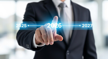 Business Growth Future Planning Man Navigating 2026 Targets Charting Success Analyzing Growth and Business Forecasting