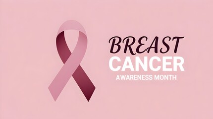 Breast cancer awareness month banner with pink ribbon on pink background support and care for womens health isolated on white background