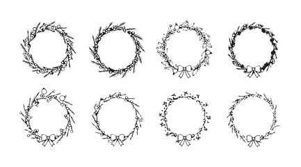 Collection of ornate oval floral wreath frames decorative elements silhouette