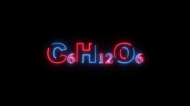 Red and Blue Neon Chemical Formula C6 H12 O6 Glucose Molecule on Black Background C6H12O6 sugar