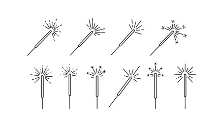 Collection of sparkler fireworks silhouette designs on a white background