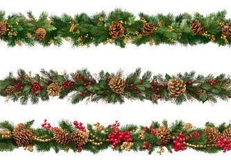 Transparent Png pine Christmas garland with red gold ornament seasonal holiday decoration December style