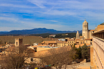 Fototapeta premium Panoramic view of Girona viewed from the medieval city walls, Catalonia, Spain