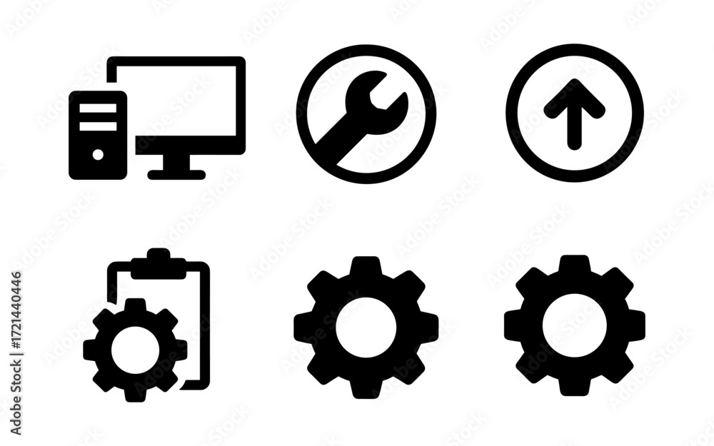 Wall mural technical icon set for it and engineering projects - tools, gear, and computer symbols for design an
