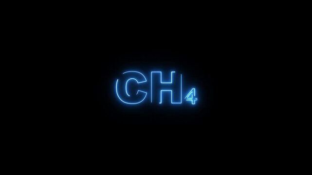 Bright Blue Neon Chemical Formula C H4 on Black Background methane molecule