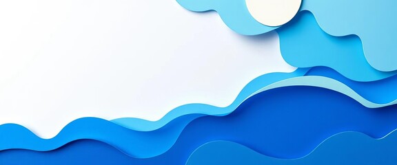 Layered paper cut design, abstract shapes, cool blue tones, white accents,  white,  paper