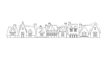 Charming european village houses line drawing silhouette