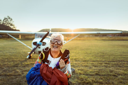 Senior woman skydiving experience