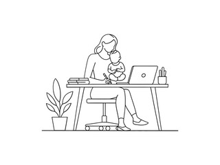 Mother working from home with baby