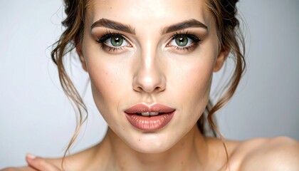 Close-up portrait of a woman with flawless makeup