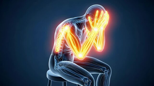 Sitting Person with Pain in Back and Shoulder Medical Visualization