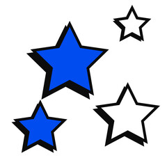 Vibrant Blue and Outline Star Shapes with Shadow Effect.