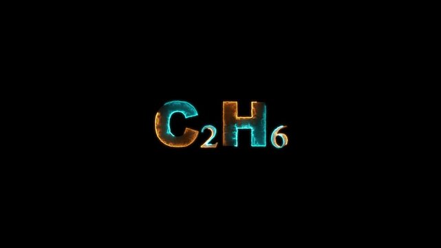 Fiery Orange and Teal Neon Chemical Formula C2 H6 on Black Background C2H6 ethane