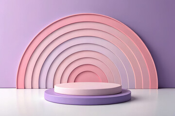 Obraz premium Pastel pink and purple rainbow product display stand