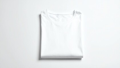 Fototapeta premium Plain white folded cotton t-shirt displayed neatly on a minimal background, ideal for clothing mockups, branding, or minimalist fashion designs.