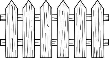 Wooden picket fence with pointed tops and horizontal supports boundary garden