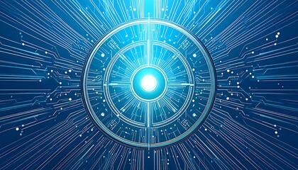 Abstract digital circuit, radial design, glowing center