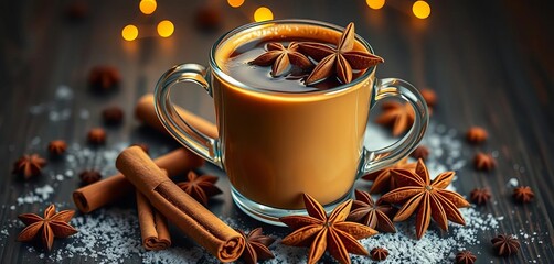 Spiced coffee beverage with cinnamon & anise stars, culinary, spicy