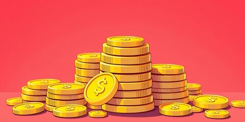 Stack of shiny cartoon gold coins with dollar signs, vector illustration,  illustration,  capital