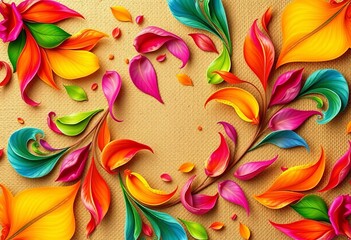 Swirling, vibrant petals and leaves form an abstract floral pattern on a textured background,  home decor,  floral pattern
