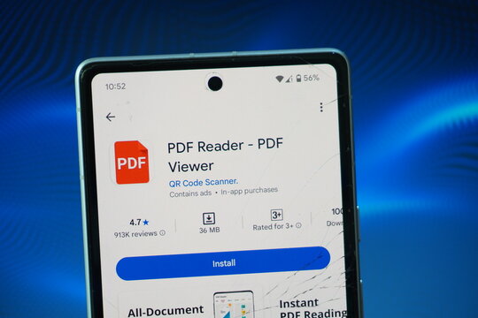 Agadir, MOROCCO- september 23, 2025: Smartphone screen displaying the PDF Reader - PDF viewer app loading interface on a modern mobile device, as seen on Google Play