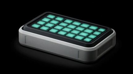 Modern Futuristic Gadget with Glowing Interface on Black Background