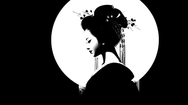 Silhouette of geisha profile