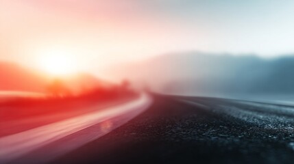 Experience a mesmerizing abstract road at sunrise with gentle focus and dreamy hues, ideal for representing transportation, travel concepts, journeys, adventure, exploration, and the beauty of new