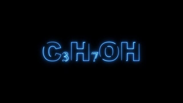 Propanol chemical formula C3 H7 OH in blue neon lights on black background C3H7OH chemistry