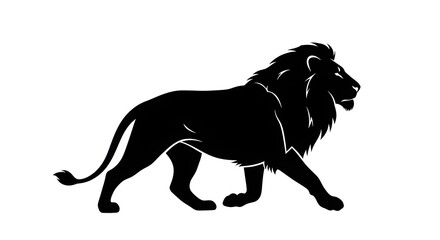 Silhouette of a majestic lion walking isolated on white background