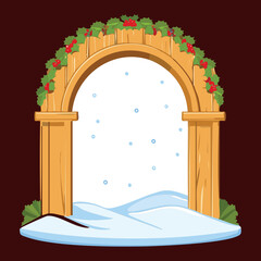 A magical archway opens to a beautiful winter wonderland with snow, ideal for your creative projects
