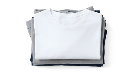 Stack of Folded T Shirts Isolated on White Background Apparel Fashion