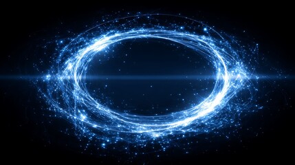 Obraz premium Abstract blue digital oval with particle effect, ideal for technology or science concepts on a black background