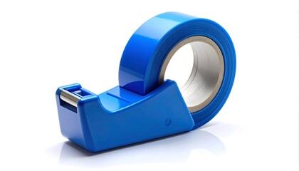 Blue tape dispenser on white background