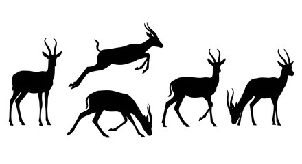 Silhouette of a group of antelopes isolated on white background
