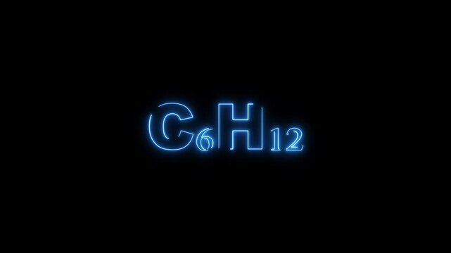 Blue Neon Chemical Formula C6 H12 Glowing on Black Background C6H12 chemistry