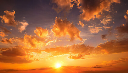 Naklejka premium Orange Sky Featuring The Sun And Clouds In Hot Summer Weather