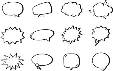 Fototapeta premium chat bubble icons, speech balloon vector, conversation doodles, communication bubble pack, chatting symbols vector, talk bubble graphics, online message icons, forum chat illustrations, bubble flat de
