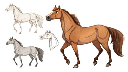 Various Horses PNG &ndash; Cartoon and Realistic Horse Illustrations on Transparent Background