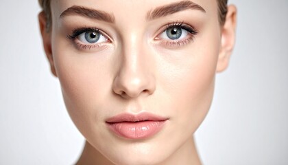 Close-up portrait of a young woman with flawless skin