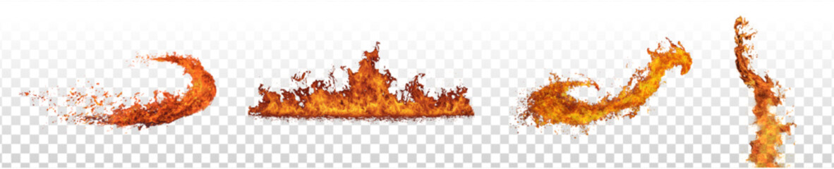 Vector set of fire effects isolated on transparent background.
