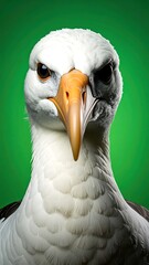 Close-up portrait of an aggressive-looking seabird