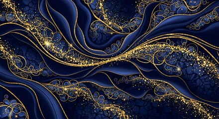 "Elegant Dark Blue & Golden Holiday Sparkle Background"