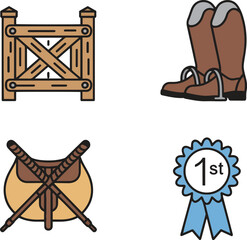 Equestrian Sport Icons Set. Horse Riding, Polo, Dressage. Vector Illustration