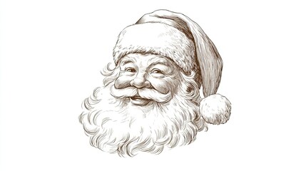 Santa Claus engraving sketch with vintage style holiday illustration of jolly face and festive hat