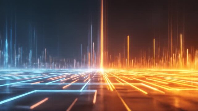 Futuristic cityscape divided by light