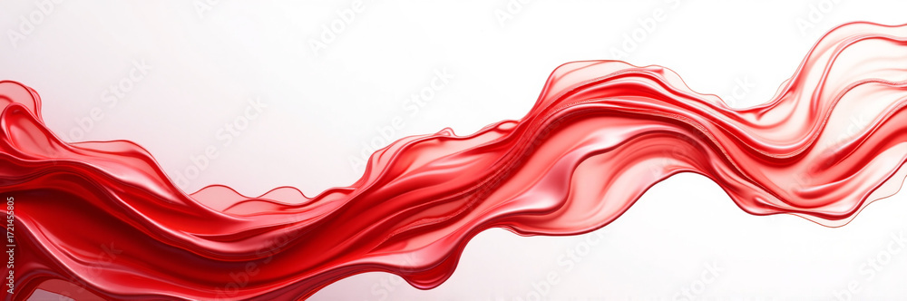 Poster abstract red wave of flowing silky fabric on a clean white surface, graceful drapery in motion. abst