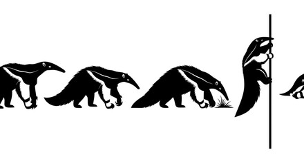 Silhouette Anteaters Walking Climbing And