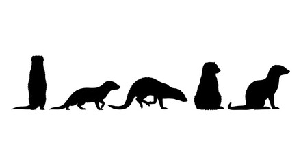 Various otter silhouettes isolated on white background in different positions